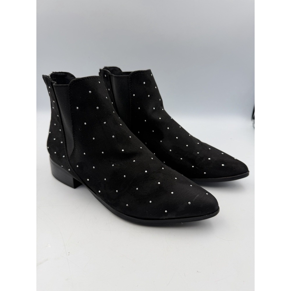 Portland Canny Black Rhinestone Chelsea Ankle Boots Women's Size 6M Zip Back
